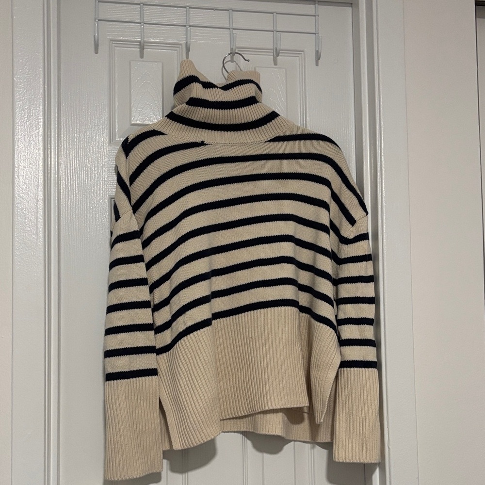 GAP Cream and Black Striped Turtleneck Sweater